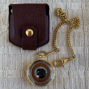 Franklin Mint Nigel Hemming Black Labrador Gold Pocket Watch with Case